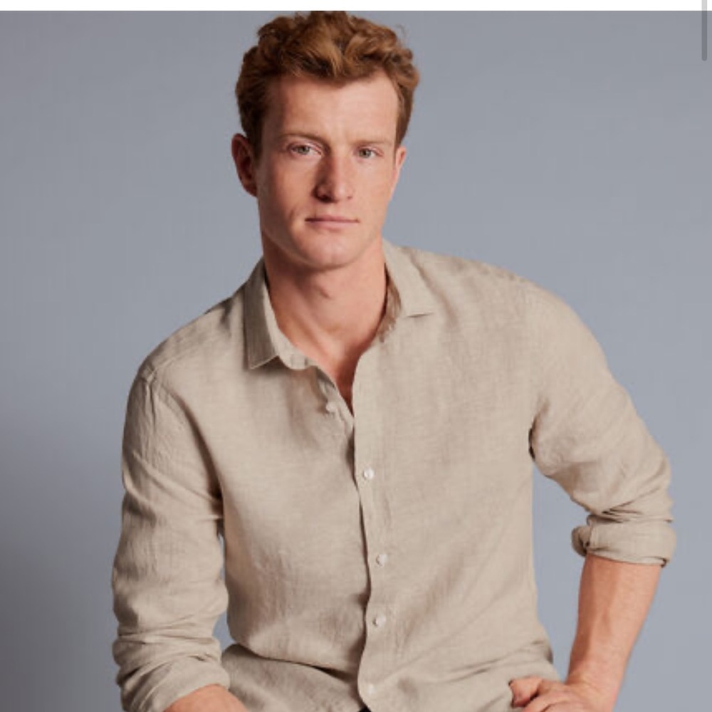 Charles Tyrwhitt Pure Linen Shirt in Oatmeal, NEW.
